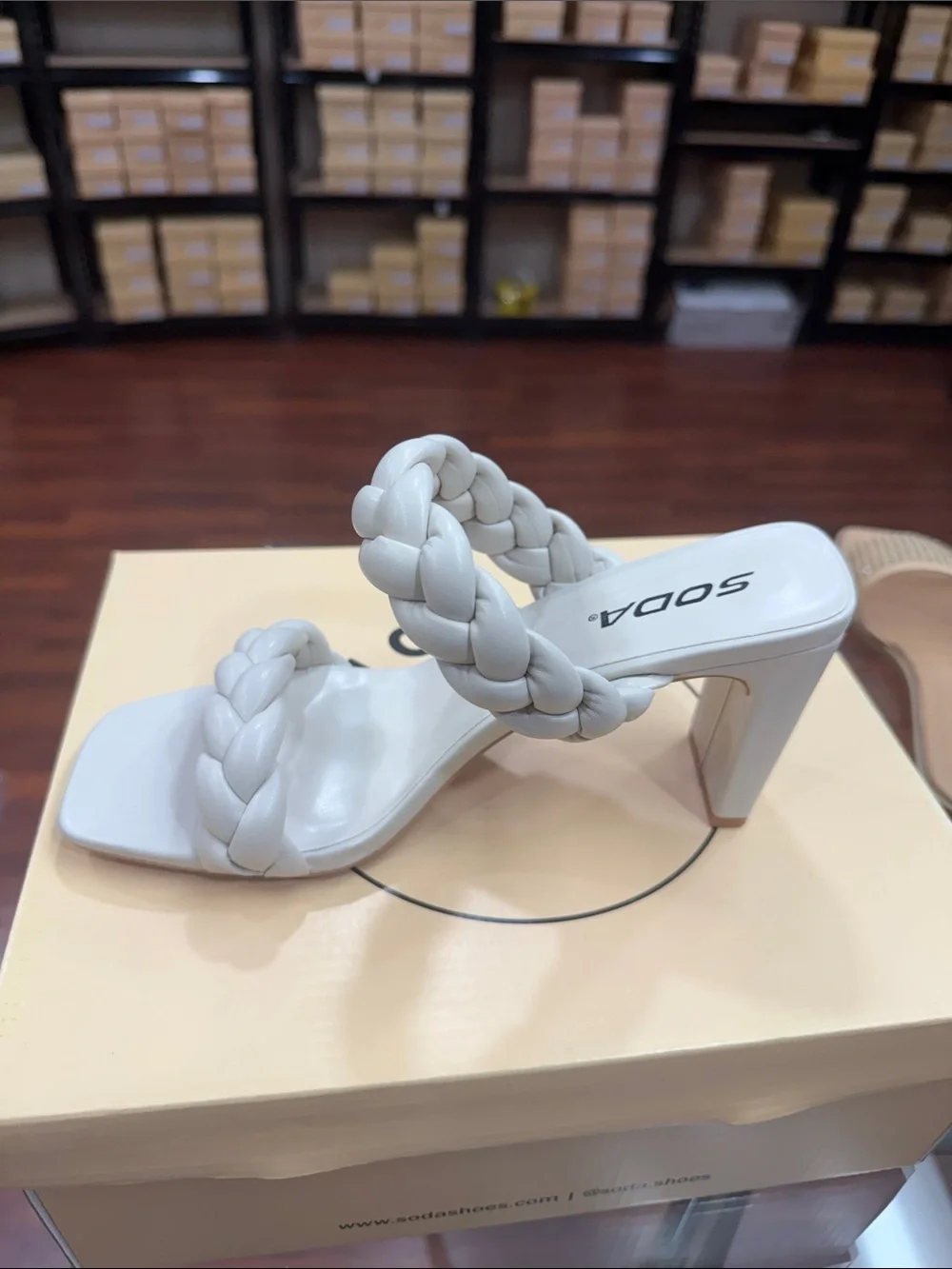 Soda Braided Double-Strap Block Heel Sandal - White